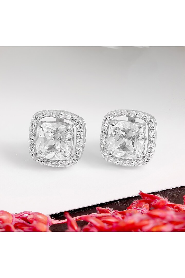 White Finish Cubic Zirconia Stud Earrings In Sterling Silver by PRATA at  Pernia's Pop Up Shop