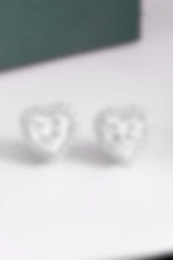 White Finish Cubic Zirconia Heart Stud Earrings In Sterling Silver by PRATA at Pernia's Pop Up Shop