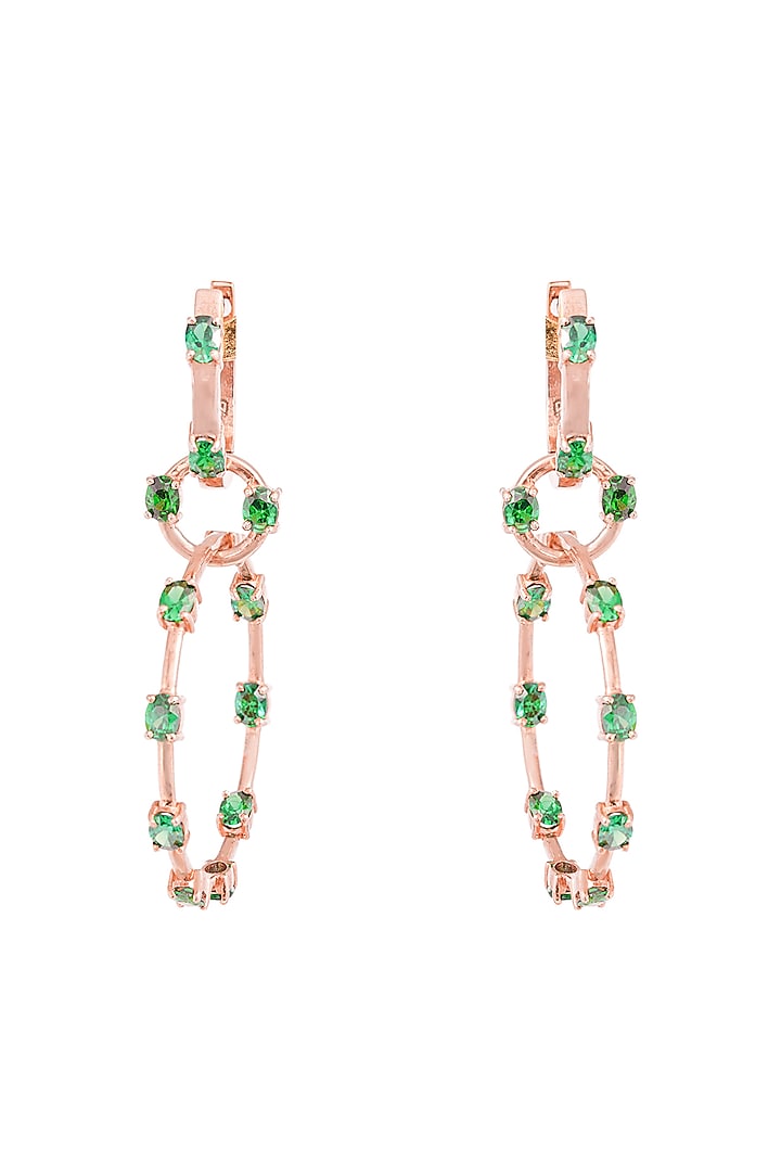 Rose Gold Finish Green Stone Dangler Earrings In Sterling Silver by PRATA at Pernia's Pop Up Shop