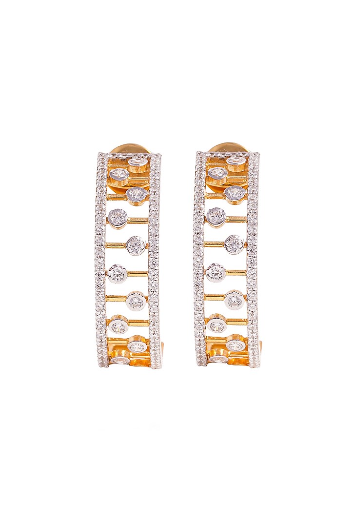 Gold Finish Cubic Zirconia Half Hoop Earrings In Sterling Silver by PRATA at Pernia's Pop Up Shop