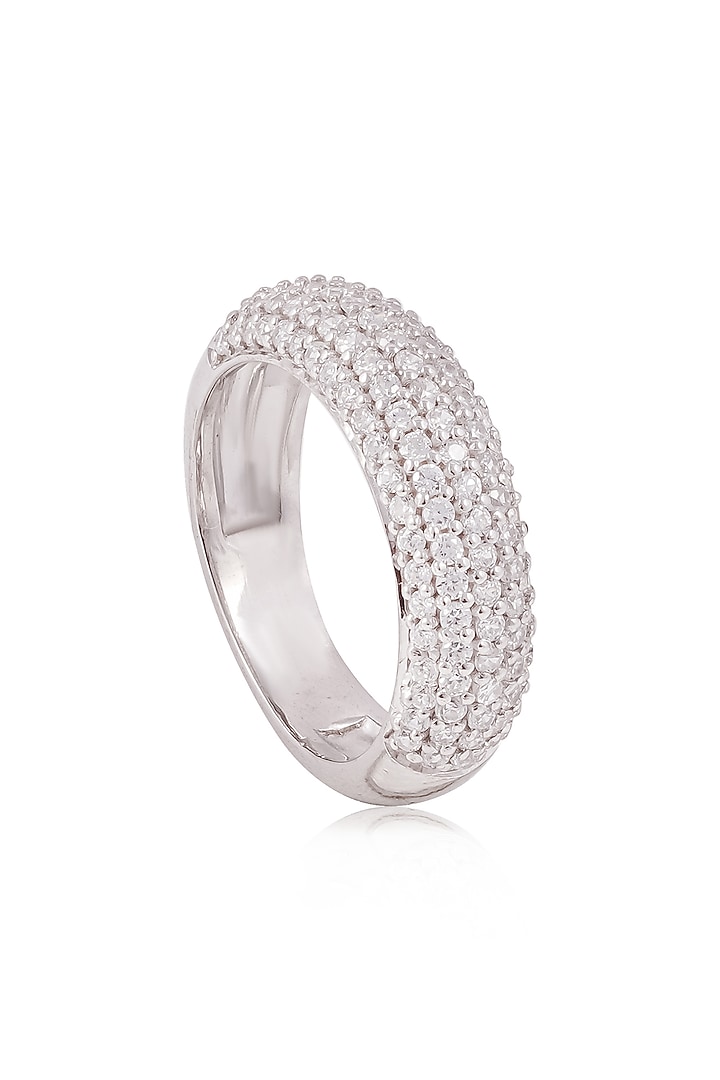 White Rhodium Finish Cubic Zirconia Ring In Sterling Silver by PRATA at Pernia's Pop Up Shop