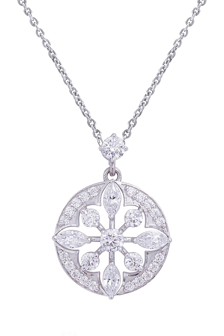 White Rhodium Finish Cubic Zirconia Pendant Necklace In Sterling Silver by PRATA at Pernia's Pop Up Shop