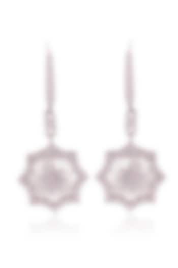 White Finish Cubic Zirconia & Mother Of Pearl Dangler Earrings In Sterling Silver by PRATA at Pernia's Pop Up Shop