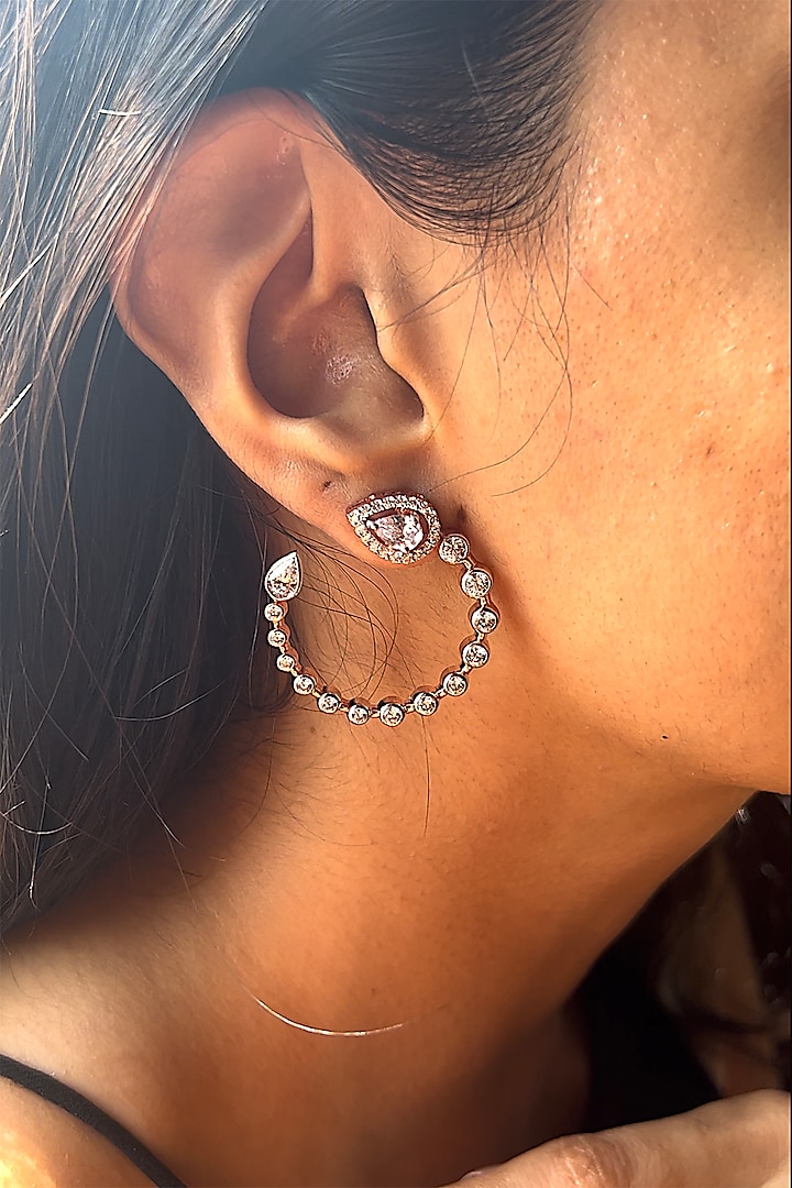 Rose Gold Finish Pear-Cut Cubic Zirconia Hoop Earrings In Sterling Silver by PRATA at Pernia's Pop Up Shop