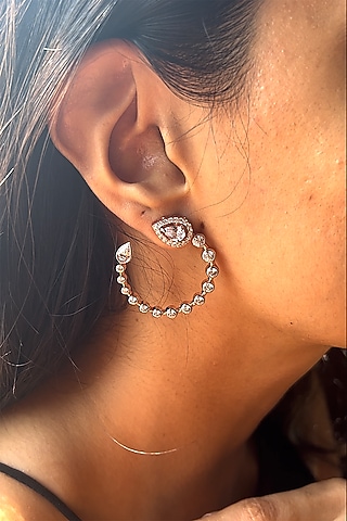 Rose Gold Finish Pear-Cut Cubic Zirconia Hoop Earrings In Sterling Silver by PRATA