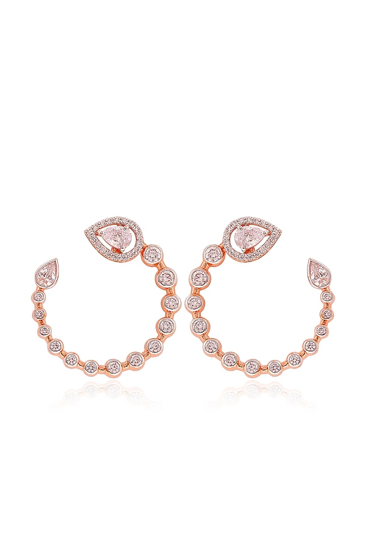 Rose Gold Finish Pear-Cut Cubic Zirconia Hoop Earrings In Sterling Silver by PRATA at Pernia's Pop Up Shop