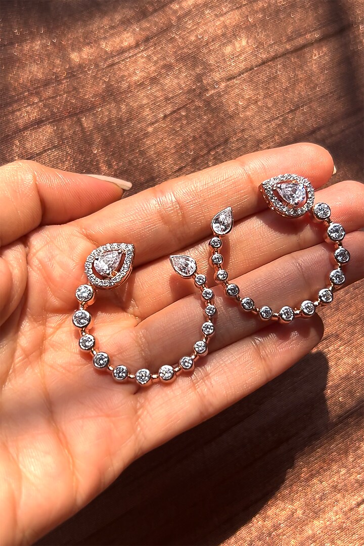 Rose Gold Finish Pear-Cut Cubic Zirconia Hoop Earrings In Sterling Silver by PRATA at Pernia's Pop Up Shop