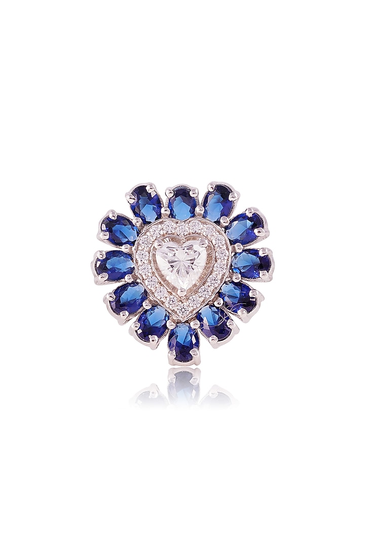 White Finish Heart-Shaped Cubic Zirconia & Blue Stone Ring In Sterling Silver by PRATA at Pernia's Pop Up Shop