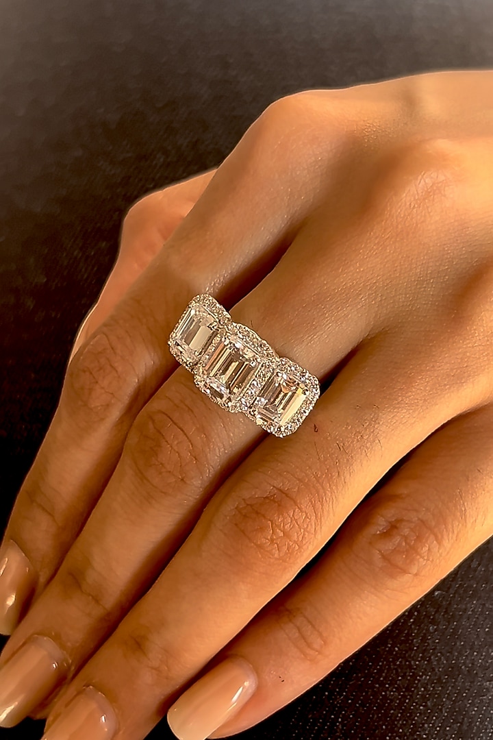 Gold Finish Cubic Zirconia Ring In Sterling Silver by PRATA at Pernia's Pop Up Shop