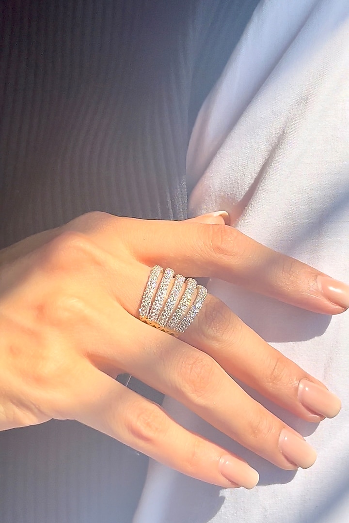 Gold Finish Round Imported Cubic Zirconia Ring In Sterling Silver by PRATA at Pernia's Pop Up Shop