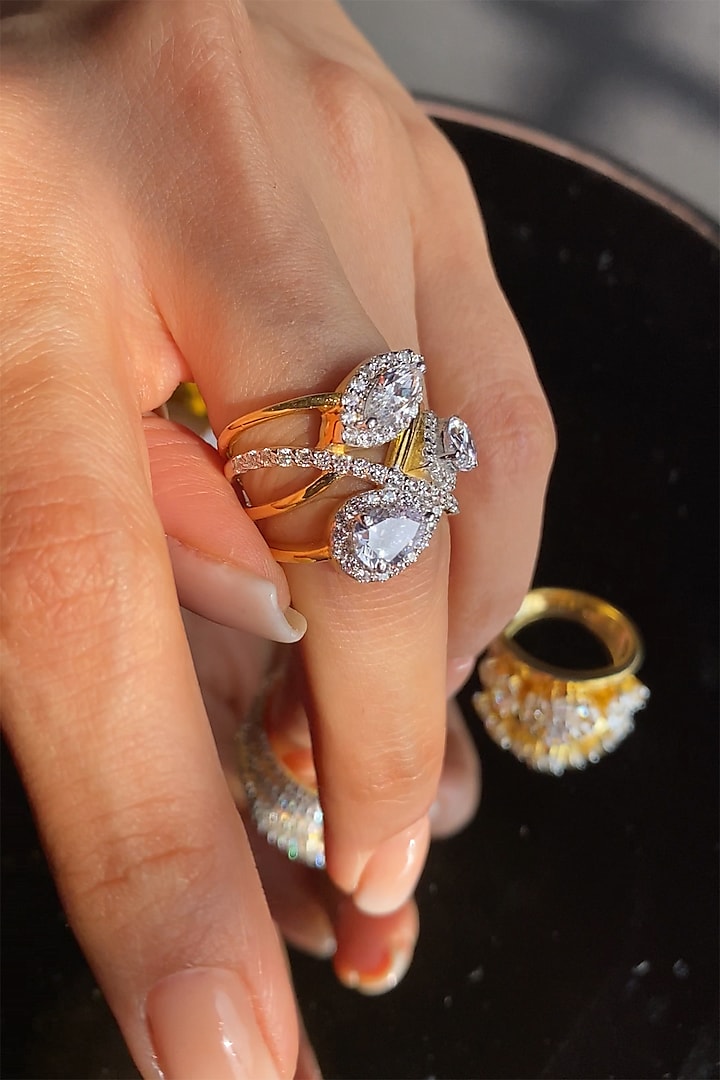 Gold Finish Marquise & Pear-Cut Imported Cubic Zirconia Ring In Sterling Silver by PRATA at Pernia's Pop Up Shop