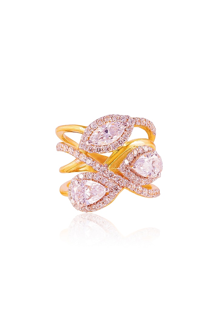 Gold Finish Marquise & Pear-Cut Imported Cubic Zirconia Ring In Sterling Silver by PRATA at Pernia's Pop Up Shop