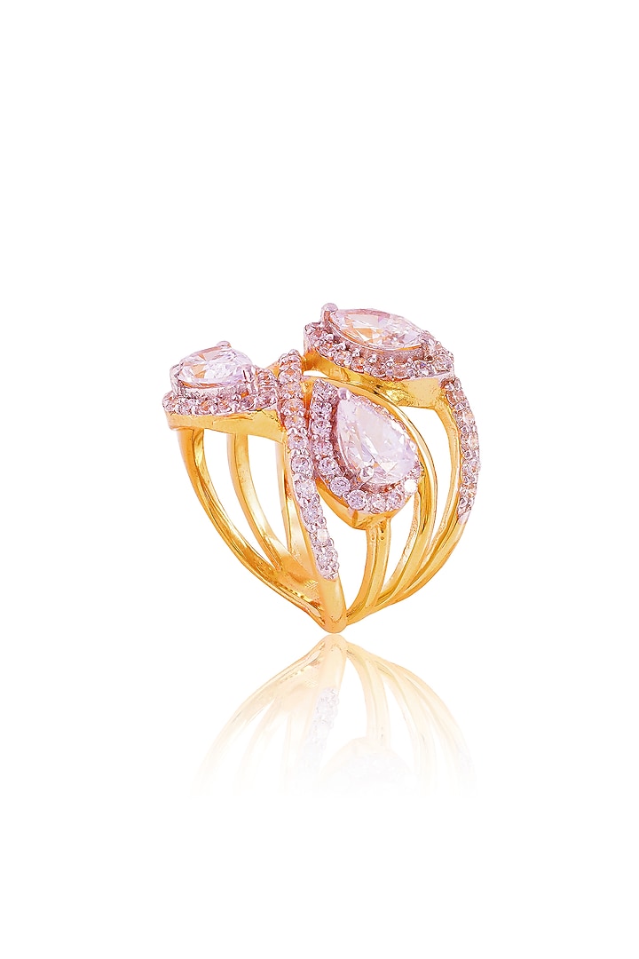 Gold Finish Marquise & Pear-Cut Imported Cubic Zirconia Ring In Sterling Silver by PRATA at Pernia's Pop Up Shop