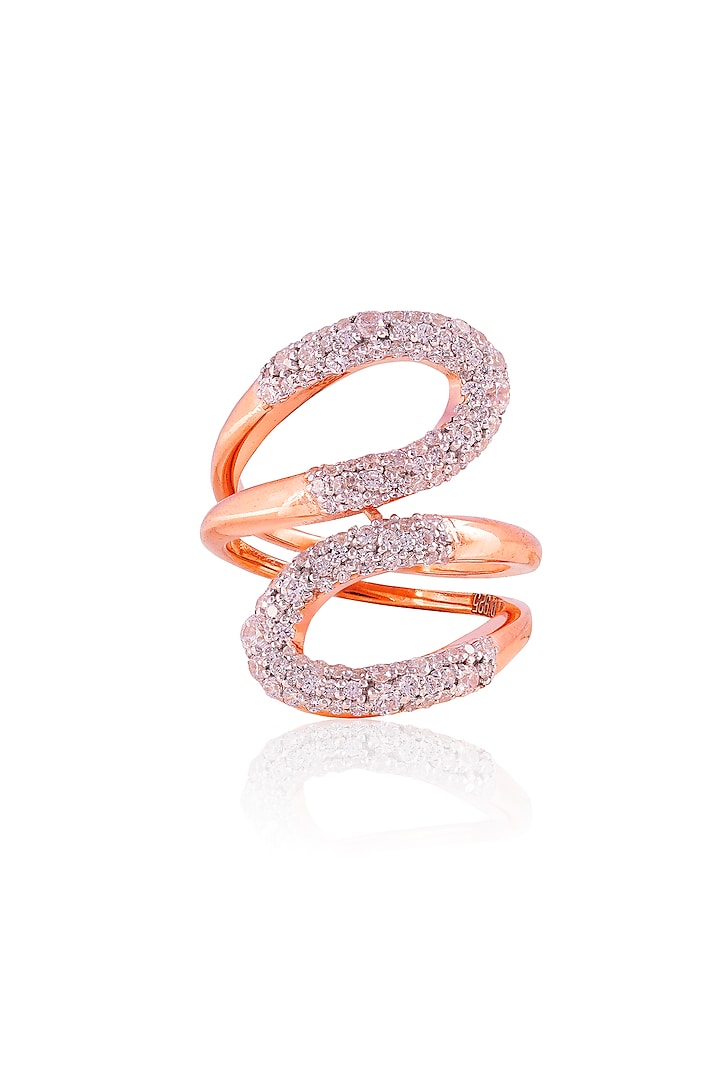 Rose Gold Finish Cubic Zirconia Ring In Sterling Silver by PRATA at Pernia's Pop Up Shop