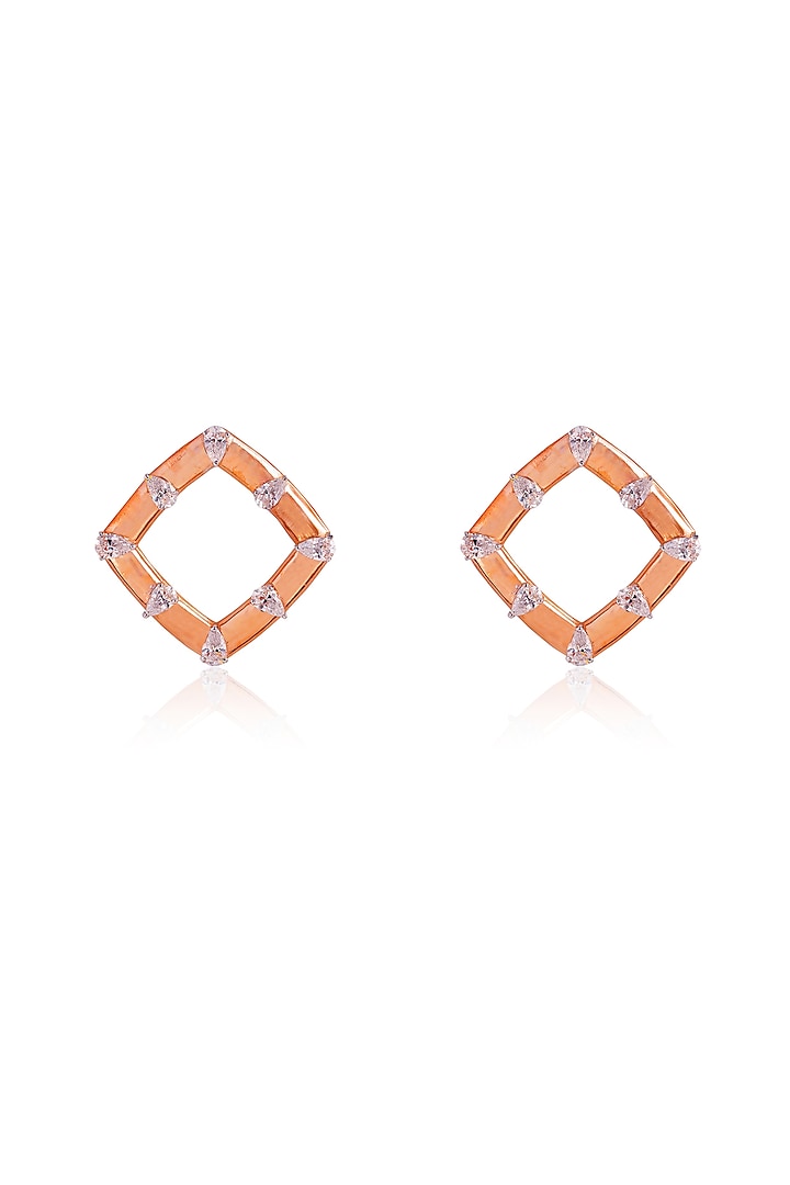 Rose Gold Finish Imported Cubic Zirconia Square-Shaped Stud Earrings In Sterling Silver by PRATA at Pernia's Pop Up Shop