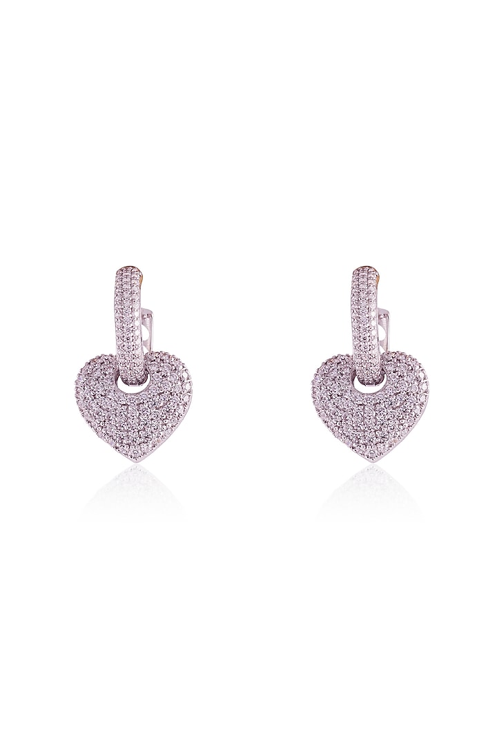 Gold Finish Round Cubic Zirconia Detachable Heart Drop Earrings In Sterling Silver by PRATA at Pernia's Pop Up Shop