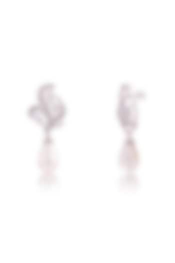 White Finish Imported Cubic Zirconia & Pearl Drop Dangler Earrings In Sterling Silver by PRATA at Pernia's Pop Up Shop