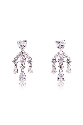 White Finish Heart-Shaped Solitaire & Marquise-Cut Cubic Zirconia Dangler Earrings In Sterling Silver by PRATA