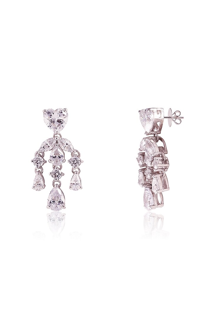 White Finish Heart-Shaped Solitaire & Marquise-Cut Cubic Zirconia Dangler Earrings In Sterling Silver by PRATA at Pernia's Pop Up Shop