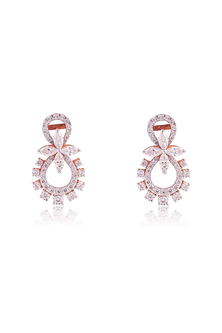 Rose Gold Finish Cluster Cubic Zirconia Dangler Earrings In Sterling Silver by PRATA at Pernia's Pop Up Shop