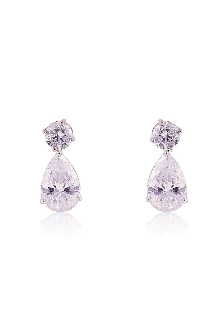 White Finish Solitaire Cubic Zirconia Detachable Teardrop Earrings In Sterling Silver by PRATA at Pernia's Pop Up Shop
