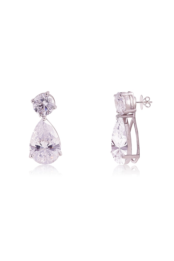 White Finish Solitaire Cubic Zirconia Detachable Teardrop Earrings In Sterling Silver by PRATA at Pernia's Pop Up Shop