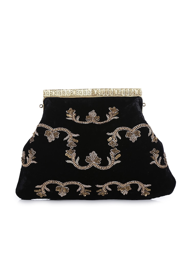 Black Hand Embroidered Box Clutch by Praccessorii at Pernia's Pop Up Shop