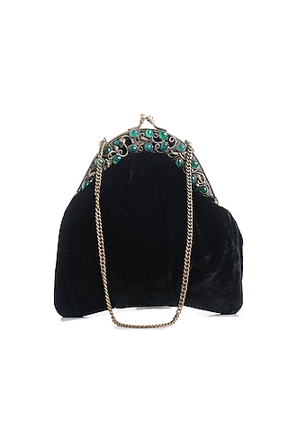 Black Gemstone Embellished Box Clutch by Praccessorii