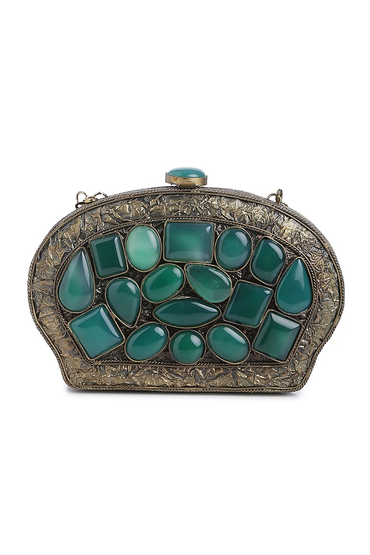 Gold Embellished Shell Clutch by Praccessorii at Pernia's Pop Up Shop