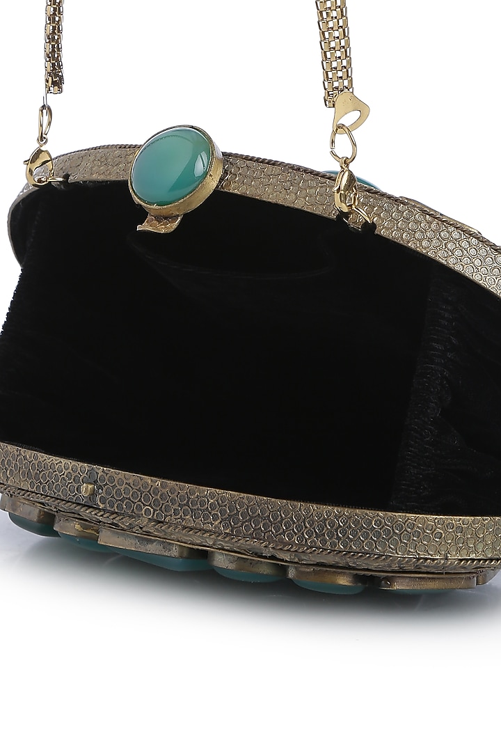 Gold Embellished Shell Clutch by Praccessorii at Pernia's Pop Up Shop