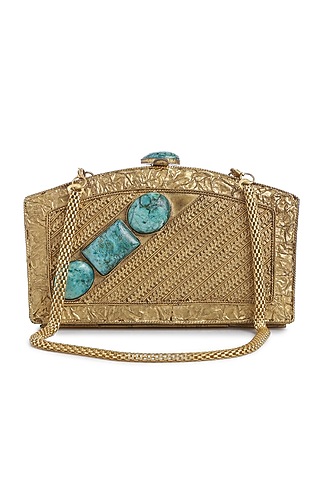 Dull Gold Embellished Clutch by Praccessorii