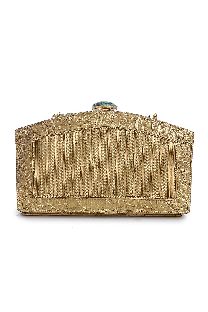 Dull Gold Embellished Clutch by Praccessorii at Pernia's Pop Up Shop