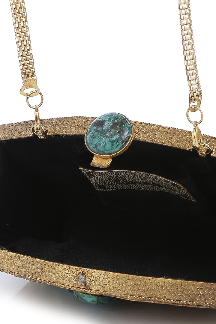 Dull Gold Embellished Clutch by Praccessorii at Pernia's Pop Up Shop