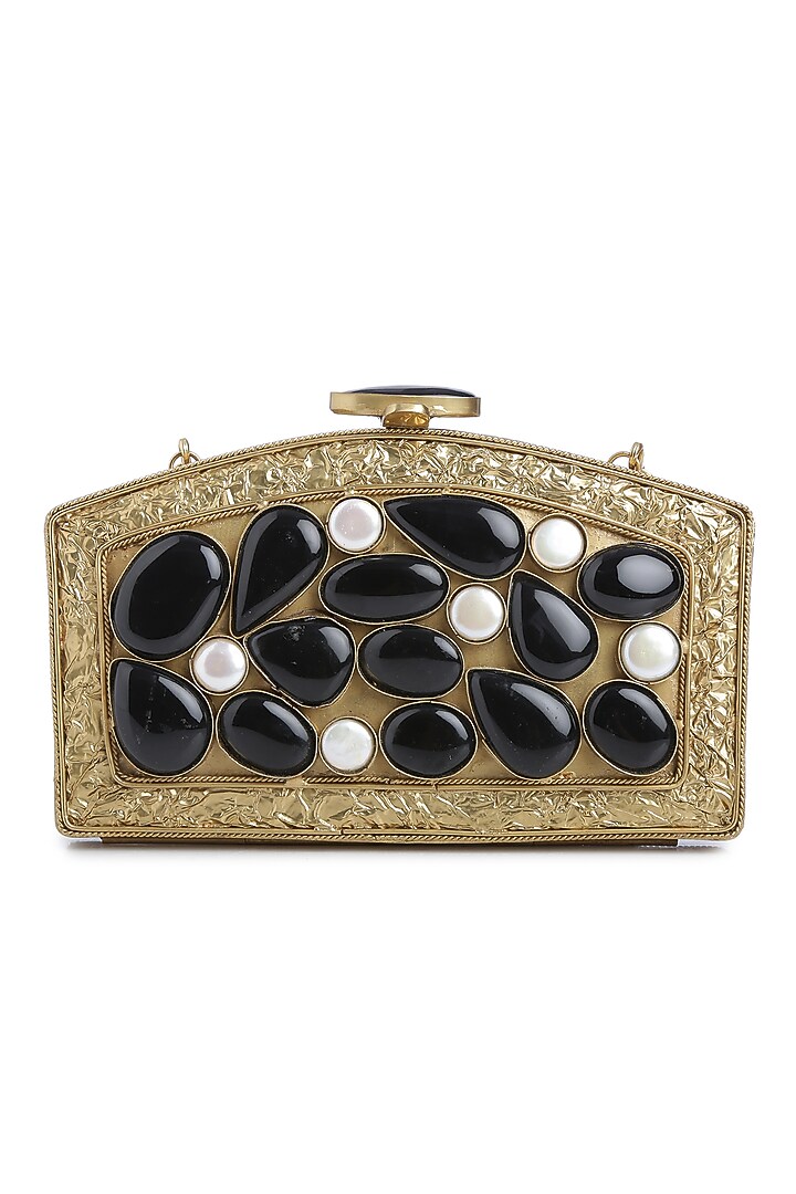 Gold Pearl Embellished Clutch by Praccessorii at Pernia's Pop Up Shop