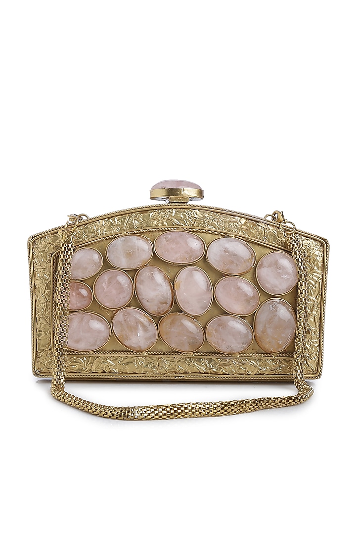 Dull Gold Gemstones Embellished Clutch by Praccessorii at Pernia's Pop Up Shop