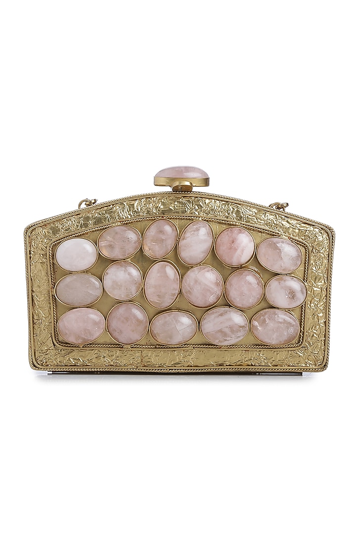 Dull Gold Gemstones Embellished Clutch by Praccessorii at Pernia's Pop Up Shop