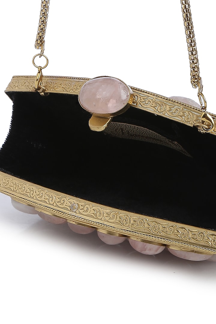 Dull Gold Gemstones Embellished Clutch by Praccessorii at Pernia's Pop Up Shop