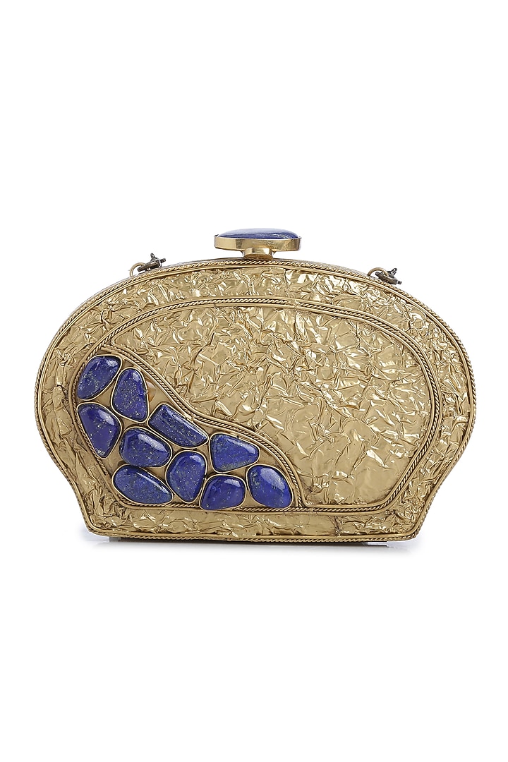 Dull Gold Embellished Shell Clutch by Praccessorii at Pernia's Pop Up Shop