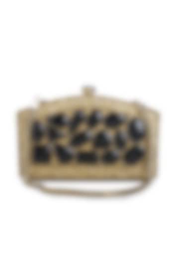 Dull Gold Black Gemstones Embellished Clutch by Praccessorii at Pernia's Pop Up Shop