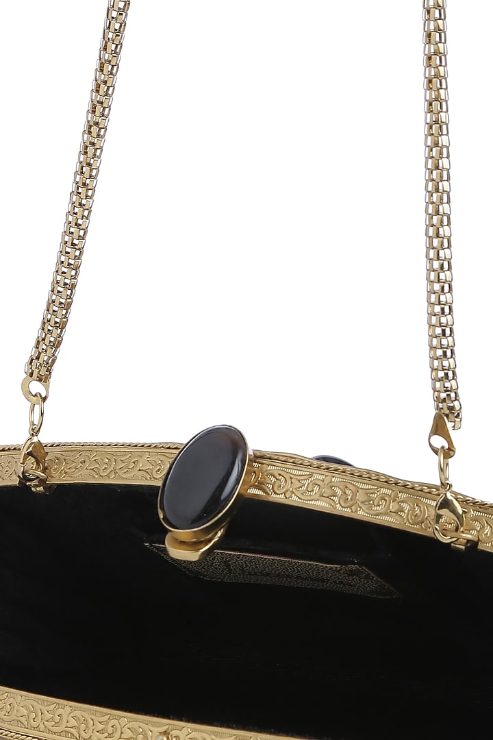 Dull Gold Black Gemstones Embellished Clutch by Praccessorii at Pernia's Pop Up Shop