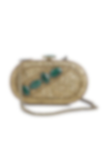 Dull Gold Embellished Capsule Clutch by Praccessorii at Pernia's Pop Up Shop