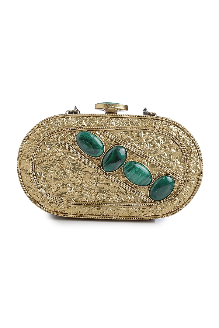 Dull Gold Embellished Capsule Clutch by Praccessorii at Pernia's Pop Up Shop