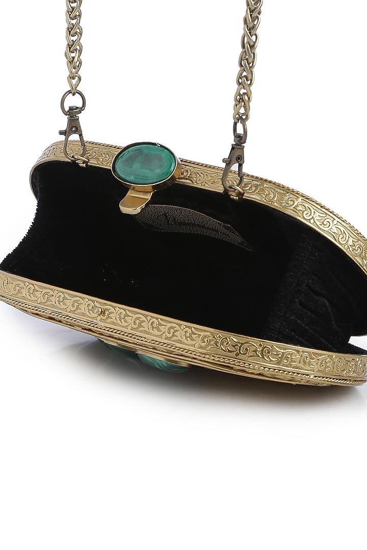 Dull Gold Embellished Capsule Clutch by Praccessorii at Pernia's Pop Up Shop