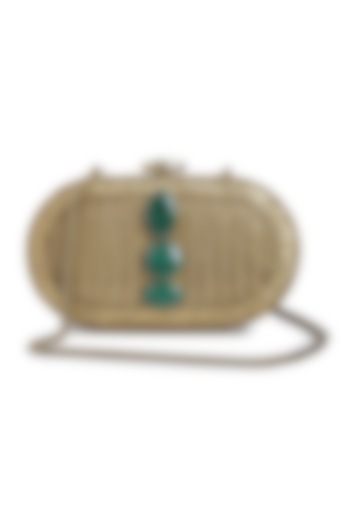 Dull Gold Malachite Gemstone Embellished Clutch by Praccessorii at Pernia's Pop Up Shop