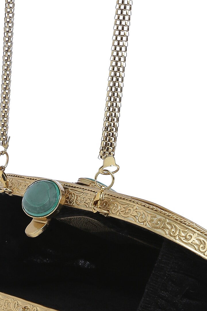 Dull Gold Malachite Gemstone Embellished Clutch by Praccessorii at Pernia's Pop Up Shop