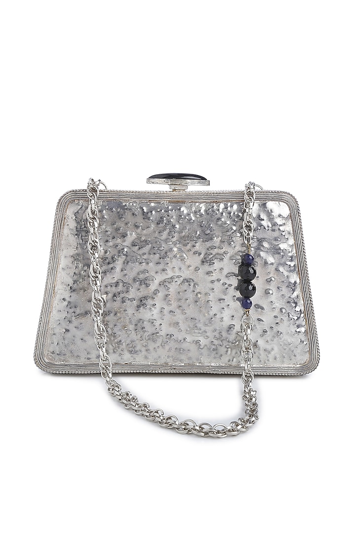 Silver Embellished Shell Clutch by Praccessorii at Pernia's Pop Up Shop