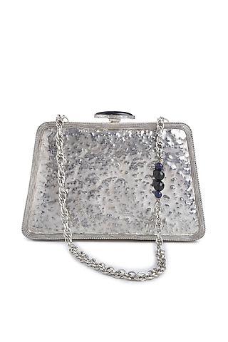 Silver Embellished Shell Clutch by Praccessorii