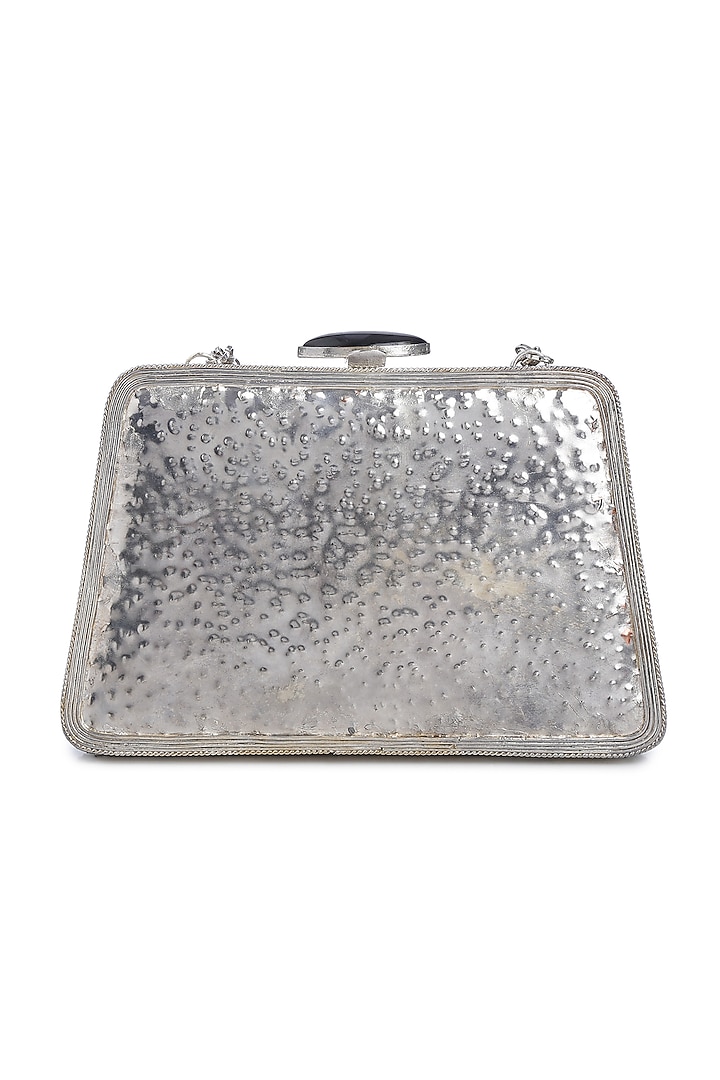 Silver Embellished Shell Clutch by Praccessorii at Pernia's Pop Up Shop