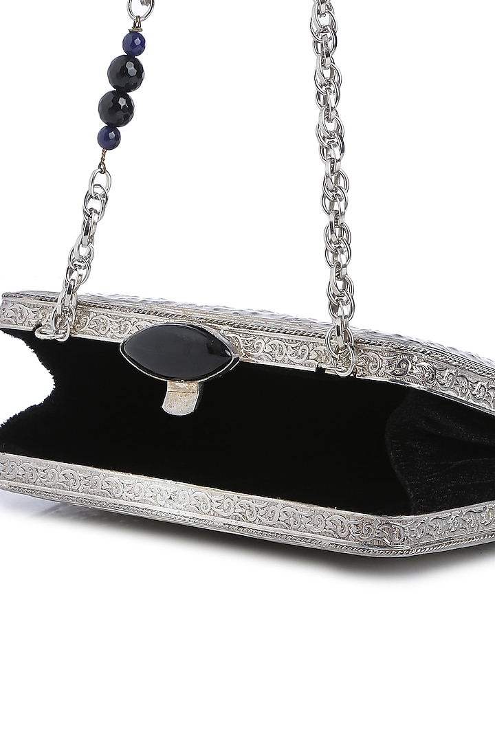 Silver Embellished Shell Clutch by Praccessorii at Pernia's Pop Up Shop