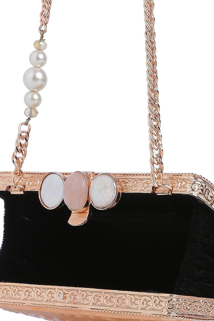 Gold Embellished Rectangle Shell Clutch by Praccessorii at Pernia's Pop Up Shop